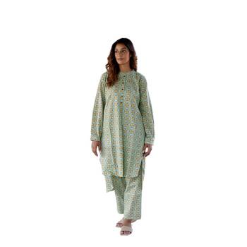 Jaipur rang green orange geometric co-ord set 1