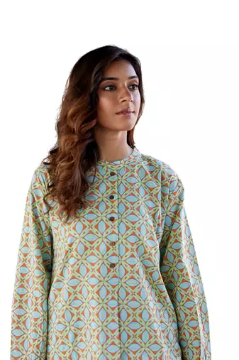 Jaipur rang green orange geometric co-ord set