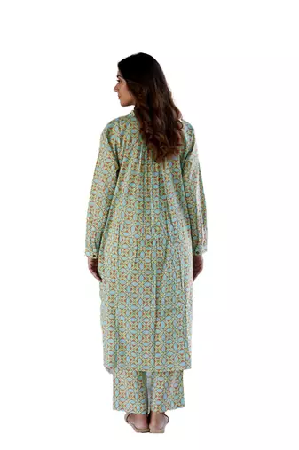 Jaipur rang green orange geometric co-ord set