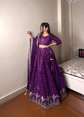 Purple Colour Beautiful Party Wear Faux georgette lahenga Choli 1
