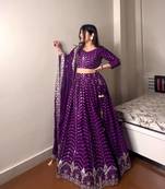 Purple Colour Beautiful Party Wear Faux georgette lahenga Choli