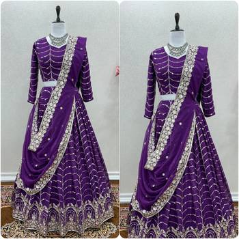 Purple Colour Beautiful Party Wear Faux georgette lahenga Choli 2