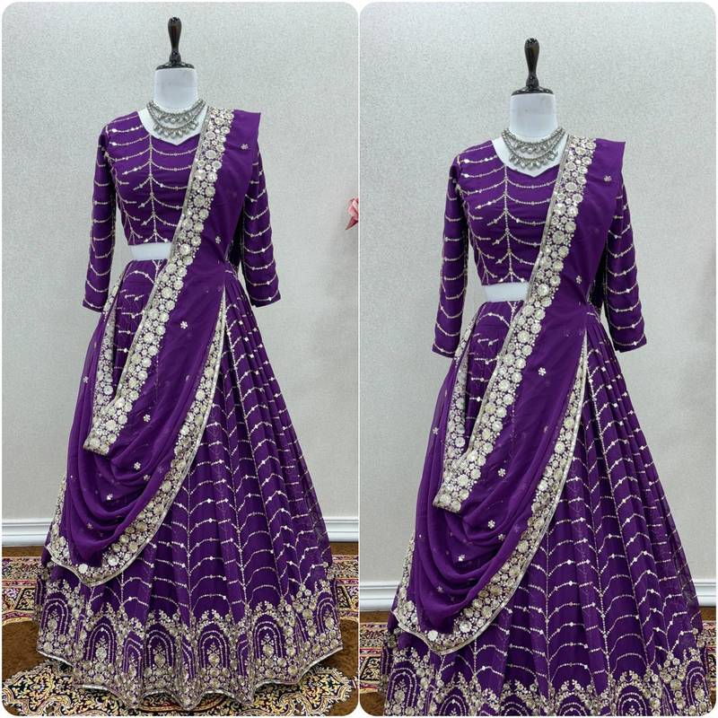 Purple Colour Beautiful Party Wear Faux georgette lahenga Choli