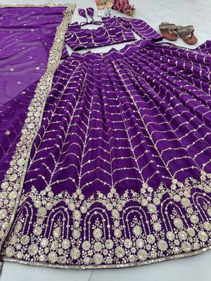 Purple Colour Beautiful Party Wear Faux georgette lahenga Choli 3