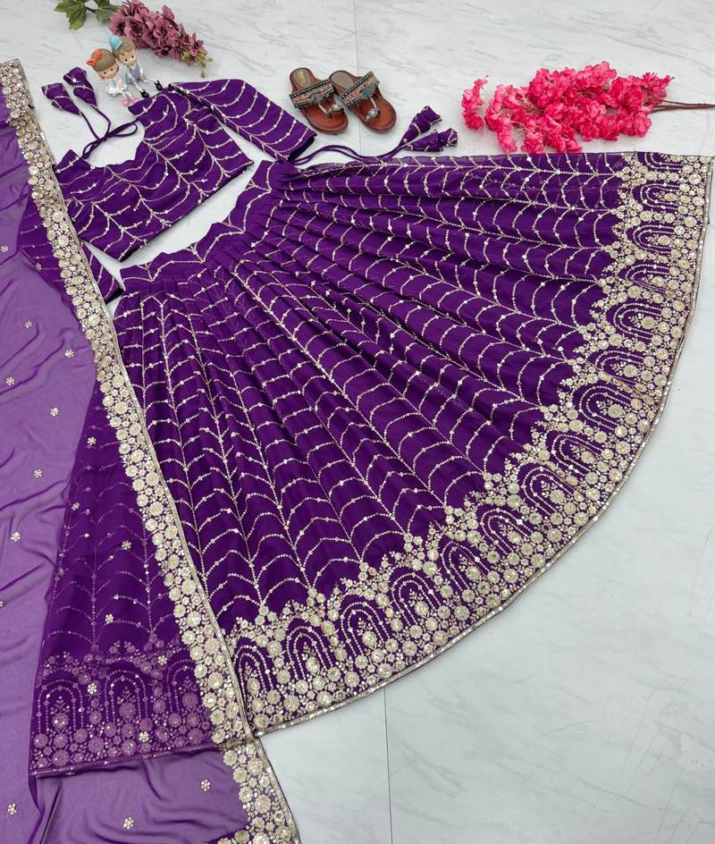 Purple Colour Beautiful Party Wear Faux georgette lahenga Choli