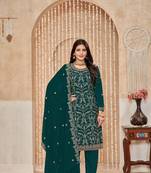 Green embroidered faux georgette semi stitched salwar suit