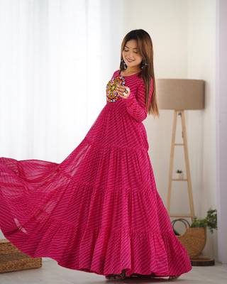Pure Soft Fox Georgette Laheriya Print Fabric Fully Flair Anarkali Gown 2
