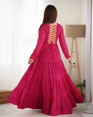 Pure Soft Fox Georgette Laheriya Print Fabric Fully Flair Anarkali Gown 3