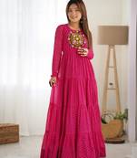 Pure Soft Fox Georgette Laheriya Print Fabric Fully Flair Anarkali Gown