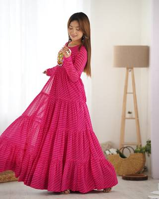 Pure Soft Fox Georgette Laheriya Print Fabric Fully Flair Anarkali Gown 4