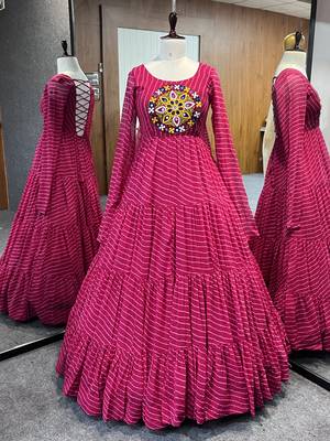 Pure Soft Fox Georgette Laheriya Print Fabric Fully Flair Anarkali Gown 6