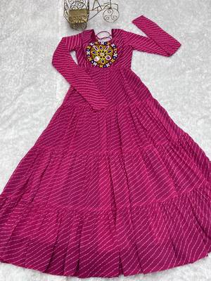 Pure Soft Fox Georgette Laheriya Print Fabric Fully Flair Anarkali Gown 7
