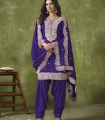 Royal blue roman silk heavy thread embroidery with sequins work salwar kameez