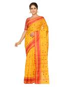 Aishani Collection Embroidered Pure Cotton Saree without Blouse  (Red, Yellow)