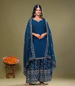  Teal Blue Heavy Embroidered Palazzo with Kurta and Dupatta