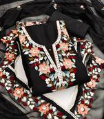 Manvaa women's black embroidered heavy roman silk dressaterial