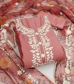 Manvaa women's pink embroidered heavy roman silk dressaterial