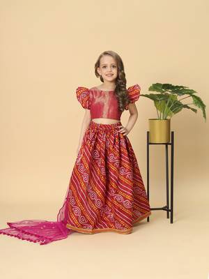 Three piece red party wear lehnga top dupatta set 1