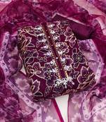 Manvaa women's purple unstitched sequence heavy organza dressaterial