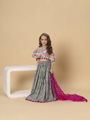 Turqoise three piece green party wear lehnga top dupatta set 1
