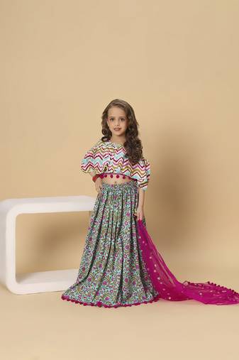 Turqoise three piece green party wear lehnga top dupatta set
