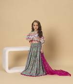 Turqoise three piece green party wear lehnga top dupatta set