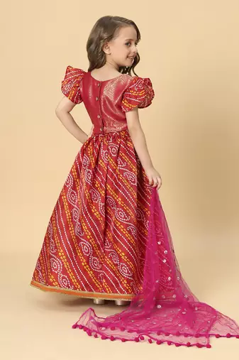 Three piece red party wear lehnga top dupatta set