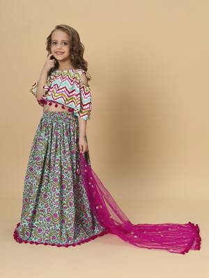 Turqoise three piece green party wear lehnga top dupatta set 3