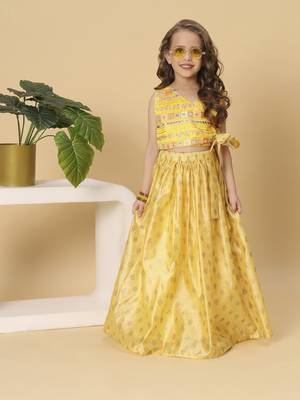 Yellow two piece party wear lehenga top set 1