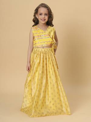 Yellow two piece party wear lehenga top set 2