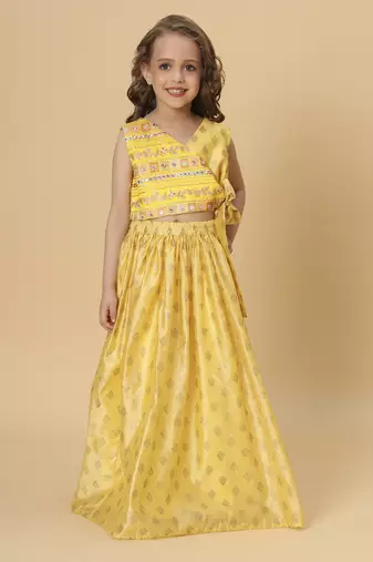 Yellow two piece party wear lehenga top set