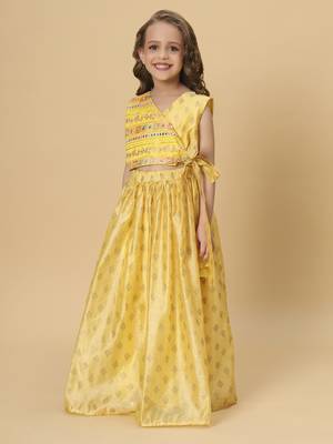 Yellow two piece party wear lehenga top set 3