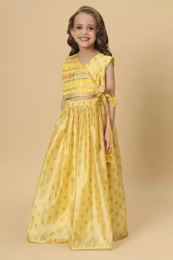 Yellow two piece party wear lehenga top set