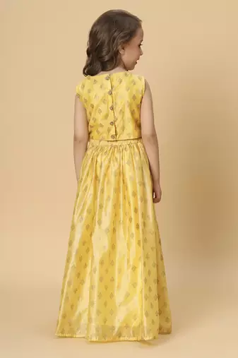 Yellow two piece party wear lehenga top set