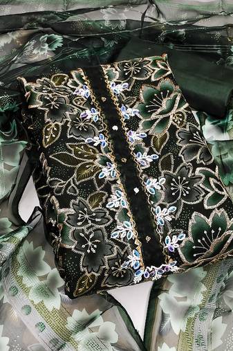 Manvaa women's olive green unstitched sequence heavy organza dressaterial 
