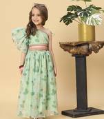 Green two piece green party wear lehenga top dupatta set