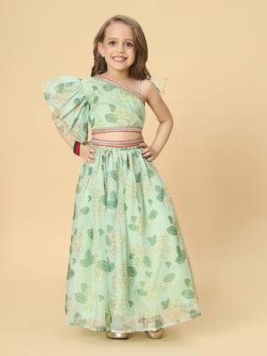 Green two piece green party wear lehenga top dupatta set 2