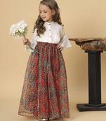 Maroon and white two piece party wear lehenga top set