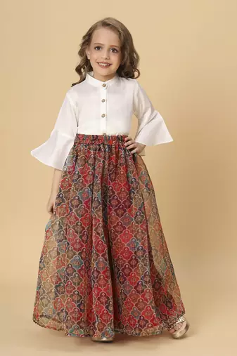 Maroon and white two piece party wear lehenga top set