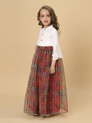 Maroon and white two piece party wear lehenga top set 3