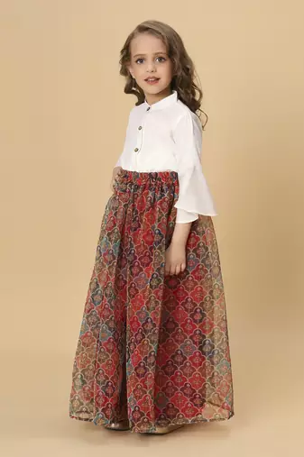 Maroon and white two piece party wear lehenga top set