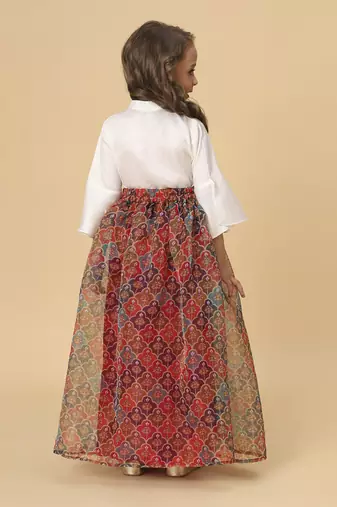 Maroon and white two piece party wear lehenga top set