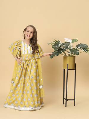 Yellow three piece  party wear lehnga top dupatta set 1