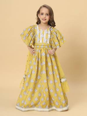 Yellow three piece  party wear lehnga top dupatta set 2