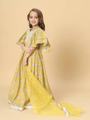 Yellow three piece  party wear lehnga top dupatta set 3