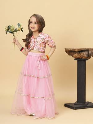Pink two piece party wear lehenga choli set 1