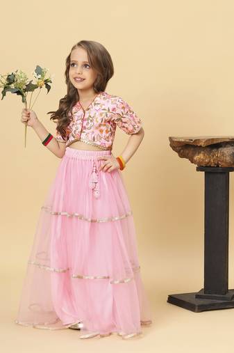 Pink two piece party wear lehnga choli set