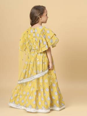 Yellow three piece  party wear lehnga top dupatta set 4