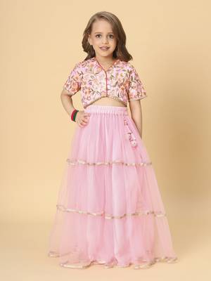 Pink two piece party wear lehenga choli set 2
