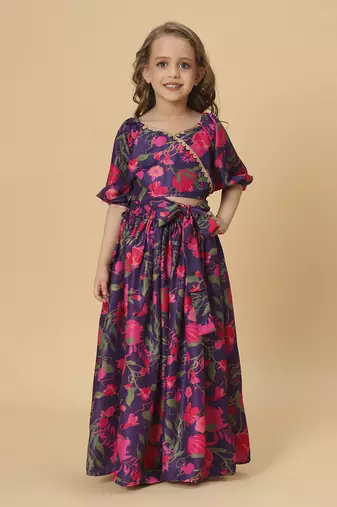 Purple two piece party wear lehenga top set